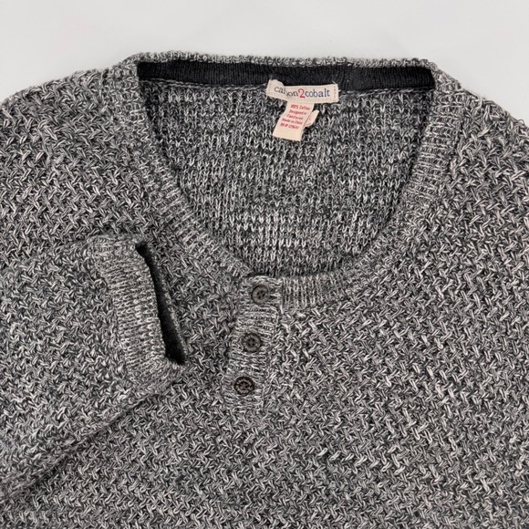 Carbon2Cobalt Other - Carbon2Cobalt Henley Sweater Mens Large Grey Textured Knit 100% Cotton Pullover